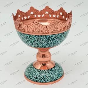 آجیل‌ خوری فیروزه دست‌ ساز با سنگ فیروزه نیشابور کیمری ارتفاع ۱۶ سانتی‌ متر نمای روبرو