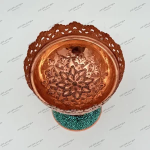 آجیل‌ خوری فیروزه دست‌ ساز با سنگ فیروزه نیشابور کیمری ارتفاع ۱۶ سانتی‌ متر