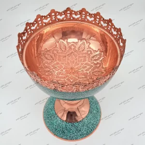 آجیل‌خوری فیروزه دست‌ساز با سنگ فیروزه نیشابور کیمری ارتفاع ۳۵ سانتی‌ متر