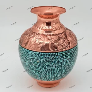 بلونی فیروزه قلم ۲۵ با مس کرمان و سنگ فیروزه نیشابور کیمری