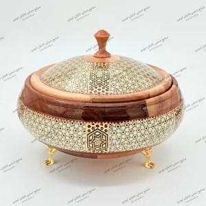 شکلات‌خوری چوبی خاتم شال‌دار ممتاز ساخته شده از چوب گردو با نقوش سنتی ایرانی