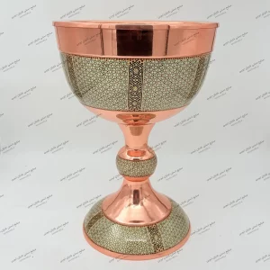 سنگاب سوپر خاتم کاری ۴۰ سانتی متری با طرح شال دار و بدنه مس کرمان