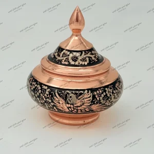 قندان سفینه‌ای الماس تراش آب‌نقره دست‌ساز از مس کرمان