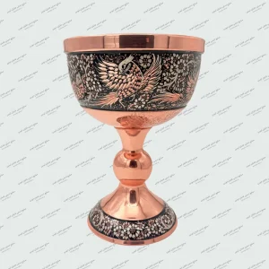 سنگاب مسی الماس‌تراش با آب نقره صنایع دستی شایان ایوبی ارتفاع ۲۸ سانتی‌متر عرض ۲۰ سانتی‌متر