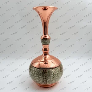 گلدان شلغمی بزرگ مس کرمان با خاتم کاری اعلا ارتفاع ۳۵ سانتی‌متر – صنایع دستی شایان ایوبی