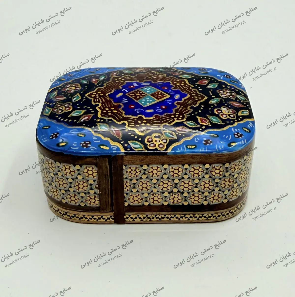 جا انگشتری خاتم تخمهدار با تذهیب و آینه ۸×۶×۳.۵ | جعبه انگشتر نفیس دستساز - تصویر 2